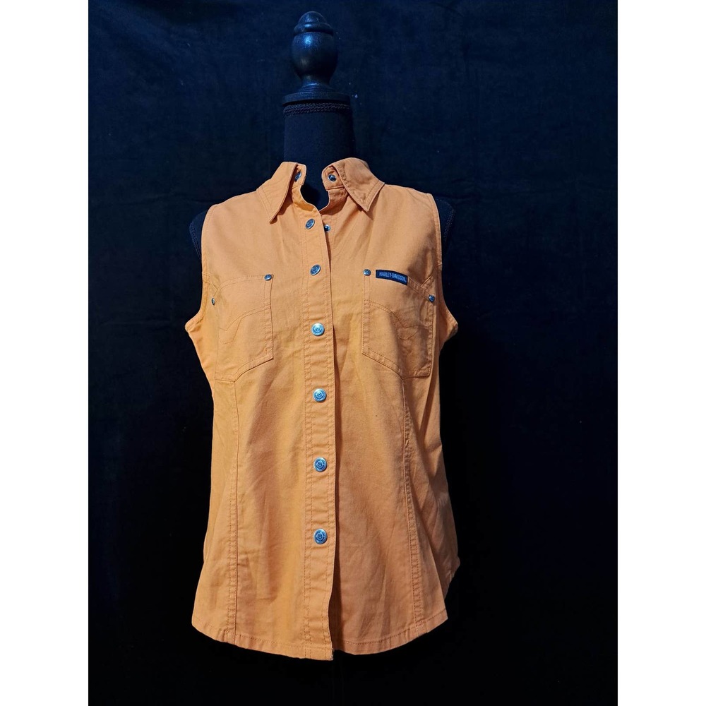 Harley Davison Sleeveless Shirt, Orange, Size Medium